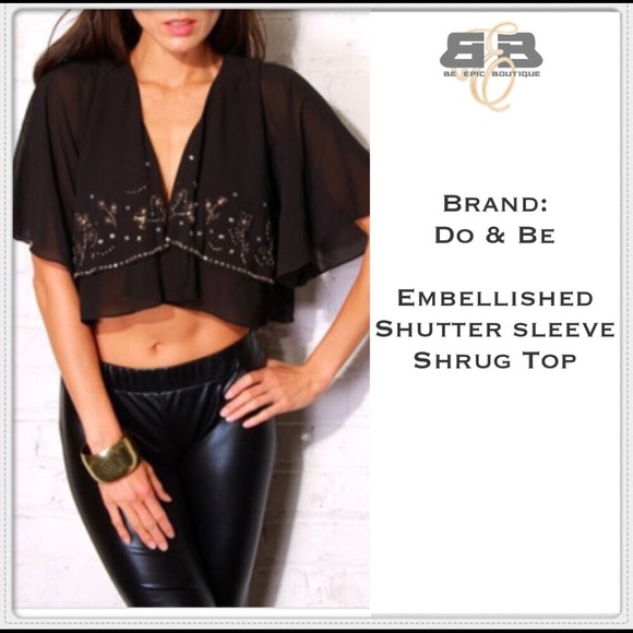 Tops - COPY - Embellished Flutter Sleeve Shrug Top